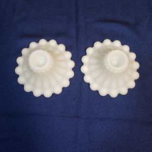Pair of Vintage Anchor Hocking Boopie Milk Glass Candlestick Holders